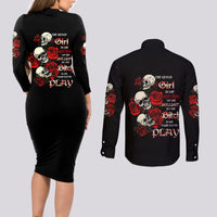 The Good Girl In Me 3 Skulls Rose Vintage Couples Matching Long Sleeve Bodycon Dress and Long Sleeve Button Shirt - Wonder Print Shop