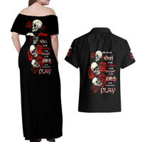 The Good Girl In Me 3 Skulls Rose Vintage Couples Matching Off Shoulder Maxi Dress and Hawaiian Shirt - Wonder Print Shop