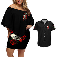 The Good Girl In Me 3 Skulls Rose Vintage Couples Matching Off Shoulder Short Dress and Hawaiian Shirt - Wonder Print Shop