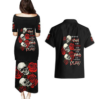 The Good Girl In Me 3 Skulls Rose Vintage Couples Matching Puletasi Dress and Hawaiian Shirt - Wonder Print Shop