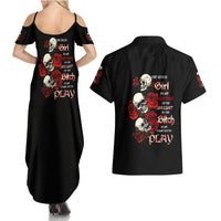 The Good Girl In Me 3 Skulls Rose Vintage Couples Matching Summer Maxi Dress and Hawaiian Shirt - Wonder Print Shop
