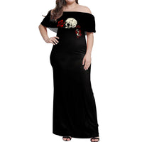 The Good Girl In Me 3 Skulls Rose Vintage Off Shoulder Maxi Dress - Wonder Print Shop