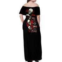 The Good Girl In Me 3 Skulls Rose Vintage Off Shoulder Maxi Dress - Wonder Print Shop