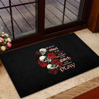The Good Girl In Me 3 Skulls Rose Vintage Rubber Doormat - Wonder Print Shop