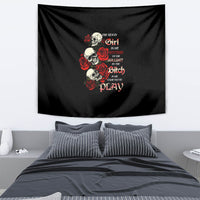 The Good Girl In Me 3 Skulls Rose Vintage Tapestry - Wonder Print Shop