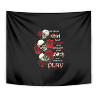 The Good Girl In Me 3 Skulls Rose Vintage Tapestry - Wonder Print Shop