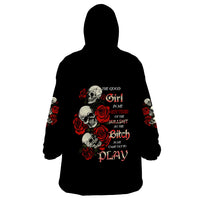 The Good Girl In Me 3 Skulls Rose Vintage Wearable Blanket Hoodie - Wonder Print Shop