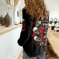 The Good Girl In Me 3 Skulls Rose Vintage Women Casual Shirt - Wonder Print Shop