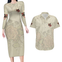 Stuck Between Idk Idc And Idgaf Skull Couples Matching Long Sleeve Bodycon Dress and Hawaiian Shirt - Wonder Print Shop