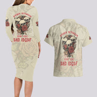 Stuck Between Idk Idc And Idgaf Skull Couples Matching Long Sleeve Bodycon Dress and Hawaiian Shirt - Wonder Print Shop