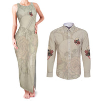 Stuck Between Idk Idc And Idgaf Skull Couples Matching Tank Maxi Dress and Long Sleeve Button Shirt - Wonder Print Shop