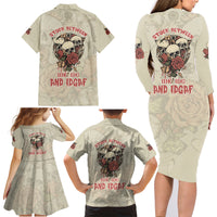 Stuck Between Idk Idc And Idgaf Skull Family Matching Long Sleeve Bodycon Dress and Hawaiian Shirt - Wonder Print Shop