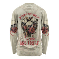Stuck Between Idk Idc And Idgaf Skull Long Sleeve Shirt - Wonder Print Shop