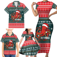 Merry Octomas Christmas Family Matching Short Sleeve Bodycon Dress and Hawaiian Shirt Xmas Holiday Patterns - Wonder Print Shop