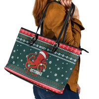 Merry Octomas Christmas Leather Tote Bag Xmas Holiday Patterns - Wonder Print Shop