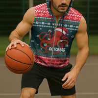 Merry Octomas Christmas Sleeveless Zip Hoodie Xmas Holiday Patterns - Wonder Print Shop