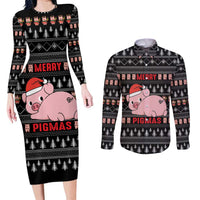 Merry Pigmas Christmas Couples Matching Long Sleeve Bodycon Dress and Long Sleeve Button Shirt Xmas Holiday Patterns - Wonder Print Shop