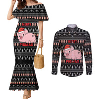 Merry Pigmas Christmas Couples Matching Mermaid Dress and Long Sleeve Button Shirt Xmas Holiday Patterns - Wonder Print Shop