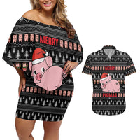 Merry Pigmas Christmas Couples Matching Off Shoulder Short Dress and Hawaiian Shirt Xmas Holiday Patterns - Wonder Print Shop