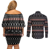 Merry Pigmas Christmas Couples Matching Off Shoulder Short Dress and Long Sleeve Button Shirt Xmas Holiday Patterns - Wonder Print Shop