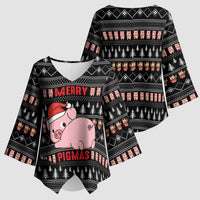 Merry Pigmas Christmas Kimono Sleeve Blouse Xmas Holiday Patterns - Wonder Print Shop