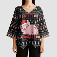 Merry Pigmas Christmas Kimono Sleeve Blouse Xmas Holiday Patterns - Wonder Print Shop