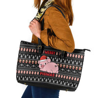 Merry Pigmas Christmas Leather Tote Bag Xmas Holiday Patterns - Wonder Print Shop