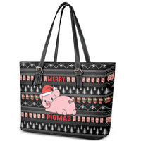 Merry Pigmas Christmas Leather Tote Bag Xmas Holiday Patterns - Wonder Print Shop