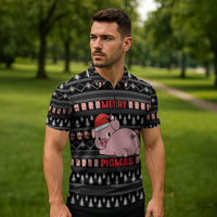 Merry Pigmas Christmas Zipper Polo Shirt Xmas Holiday Patterns - Wonder Print Shop