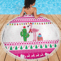 Pink Flamingo Christmas Beach Blanket Xmas Holiday Patterns - Wonder Print Shop