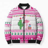 Pink Flamingo Christmas Bomber Puffer Jacket Xmas Holiday Patterns - Wonder Print Shop
