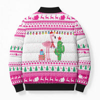Pink Flamingo Christmas Bomber Puffer Jacket Xmas Holiday Patterns - Wonder Print Shop
