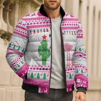 Pink Flamingo Christmas Bomber Puffer Jacket Xmas Holiday Patterns - Wonder Print Shop