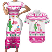 Pink Flamingo Christmas Couples Matching Short Sleeve Bodycon Dress and Hawaiian Shirt Xmas Holiday Patterns - Wonder Print Shop