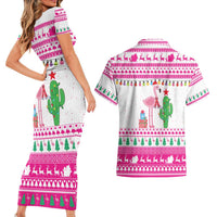 Pink Flamingo Christmas Couples Matching Short Sleeve Bodycon Dress and Hawaiian Shirt Xmas Holiday Patterns - Wonder Print Shop