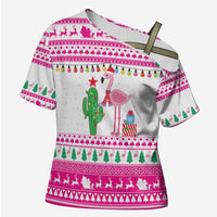 Pink Flamingo Christmas Cross Shoulder Shirt Xmas Holiday Patterns - Wonder Print Shop