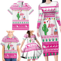 Pink Flamingo Christmas Family Matching Long Sleeve Bodycon Dress and Hawaiian Shirt Xmas Holiday Patterns - Wonder Print Shop