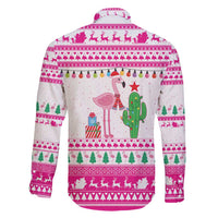 Pink Flamingo Christmas Family Matching Long Sleeve Bodycon Dress and Hawaiian Shirt Xmas Holiday Patterns - Wonder Print Shop
