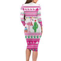 Pink Flamingo Christmas Family Matching Long Sleeve Bodycon Dress and Hawaiian Shirt Xmas Holiday Patterns - Wonder Print Shop