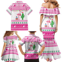 Pink Flamingo Christmas Family Matching Mermaid Dress and Hawaiian Shirt Xmas Holiday Patterns - Wonder Print Shop
