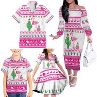 Pink Flamingo Christmas Family Matching Off The Shoulder Long Sleeve Dress and Hawaiian Shirt Xmas Holiday Patterns - Wonder Print Shop