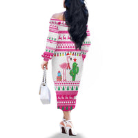 Pink Flamingo Christmas Family Matching Off The Shoulder Long Sleeve Dress and Hawaiian Shirt Xmas Holiday Patterns - Wonder Print Shop