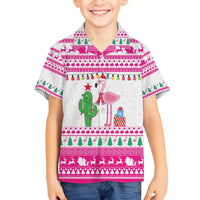 Pink Flamingo Christmas Family Matching Off The Shoulder Long Sleeve Dress and Hawaiian Shirt Xmas Holiday Patterns - Wonder Print Shop