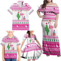 Pink Flamingo Christmas Family Matching Off Shoulder Maxi Dress and Hawaiian Shirt Xmas Holiday Patterns - Wonder Print Shop