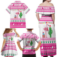 Pink Flamingo Christmas Family Matching Off Shoulder Maxi Dress and Hawaiian Shirt Xmas Holiday Patterns - Wonder Print Shop
