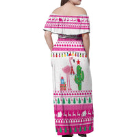 Pink Flamingo Christmas Family Matching Off Shoulder Maxi Dress and Hawaiian Shirt Xmas Holiday Patterns - Wonder Print Shop