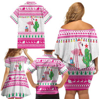 Pink Flamingo Christmas Family Matching Off Shoulder Short Dress and Hawaiian Shirt Xmas Holiday Patterns - Wonder Print Shop