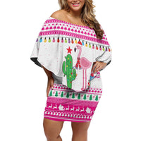 Pink Flamingo Christmas Family Matching Off Shoulder Short Dress and Hawaiian Shirt Xmas Holiday Patterns - Wonder Print Shop