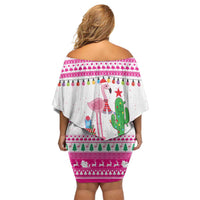 Pink Flamingo Christmas Family Matching Off Shoulder Short Dress and Hawaiian Shirt Xmas Holiday Patterns - Wonder Print Shop
