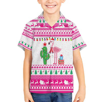 Pink Flamingo Christmas Family Matching Off Shoulder Short Dress and Hawaiian Shirt Xmas Holiday Patterns - Wonder Print Shop